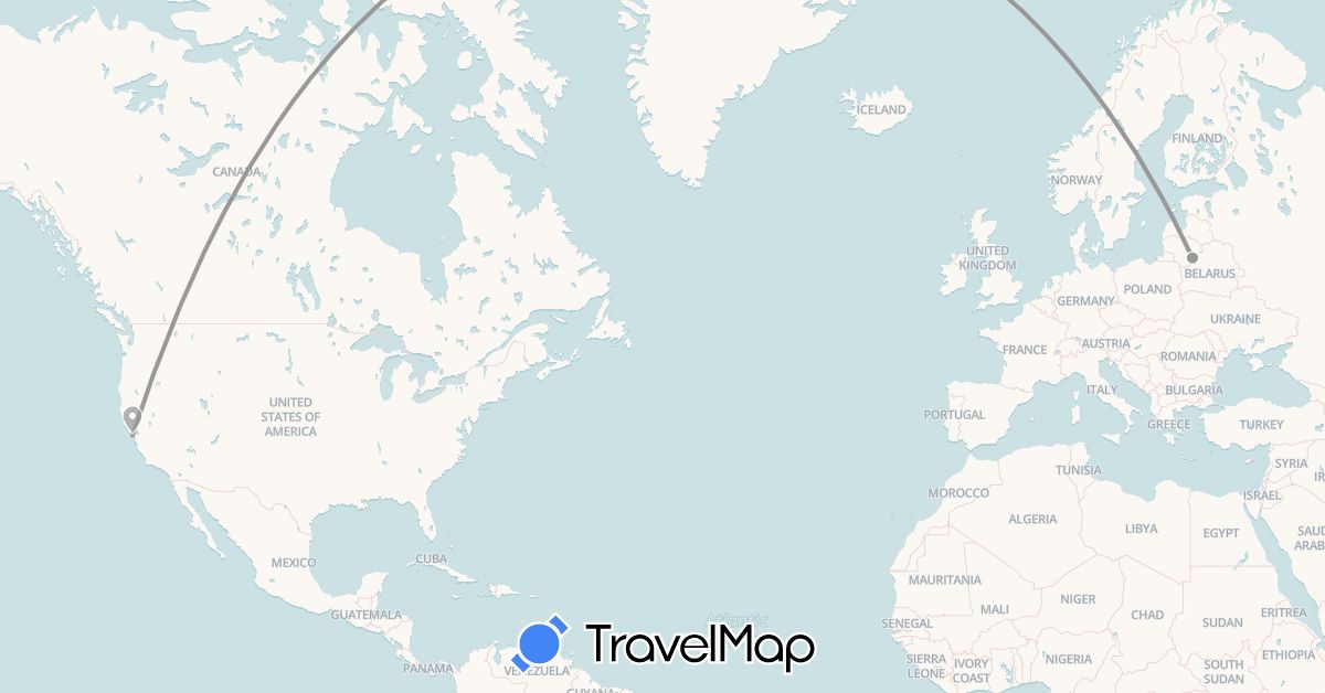 TravelMap itinerary: driving, plane in Lithuania, United States (Europe, North America)